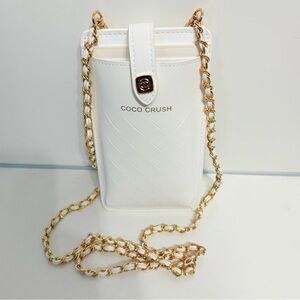 Chanel Coco Crush White and Gold Phone Carrier Case Crossbody